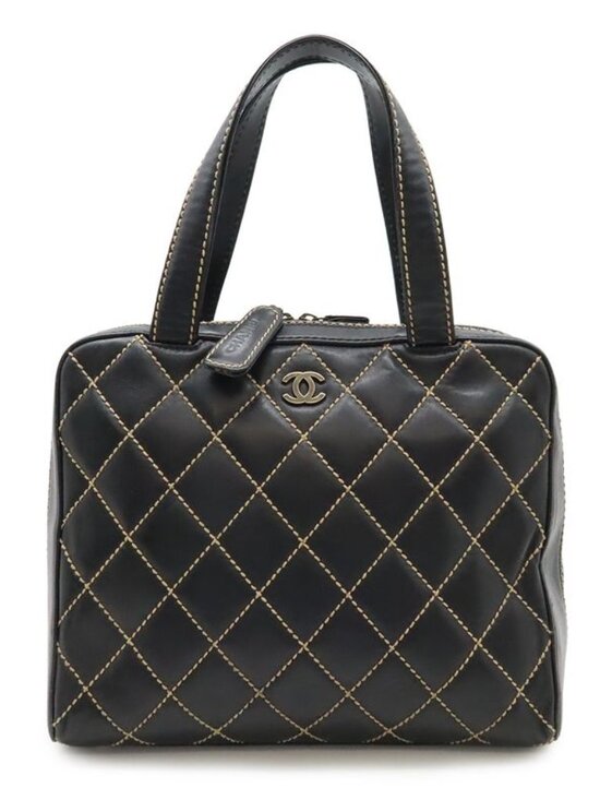 Chanel Handbags - Chanel Wild Stitch CC Logo Tote Leather Black